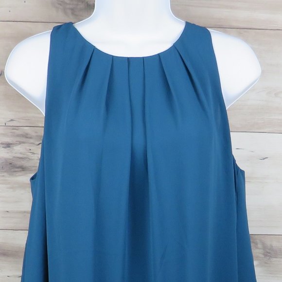 Forever 21* Women's Sleeveless Curved Hem Collarless Tunic Pleated Blouse~Medium - Picture 5 of 10